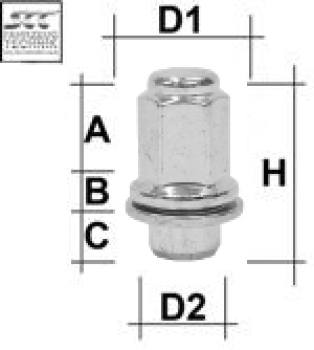 Écrou de roue M12x1.5 Collier plat SW-21 L-37.5 argent