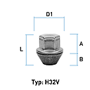 Lug nut closed M12x1.5 Conical 60° SW--19 L--30 silver