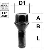 Lug bolt M12x1.5 Conical 60° SW--17 L--50 black