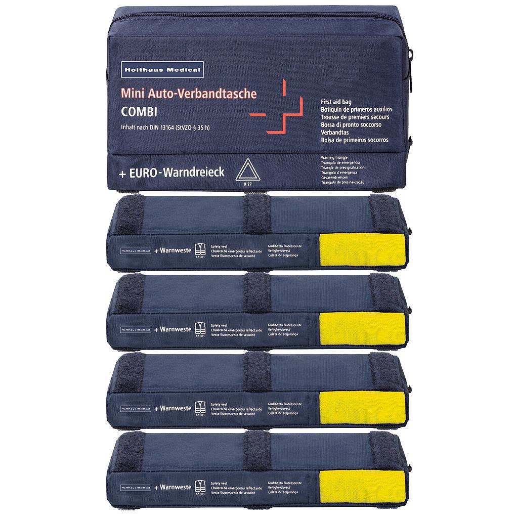 Borsa combinata -Mini- Contenuto: primo soccorso + triangolo di segnalazione + 4 gilet ad alta visibilità