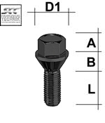 Bullone della ruota M12x1.25 Cono 60° SW-17 L-28 nero