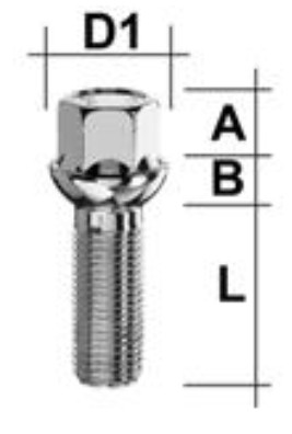 Bullone della ruota M14x1.5 Sferico R14 SW-17 L-55 argento