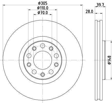 Disque de frein avant revêtu ventilé 305 Ø