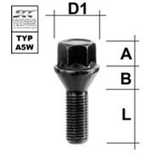 Bullone della ruota M12x1.5 Cono 60° SW-17 L-30 nero