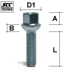 Radschraube M12x1.5 Kugel R12 SW-17 L-60 silber