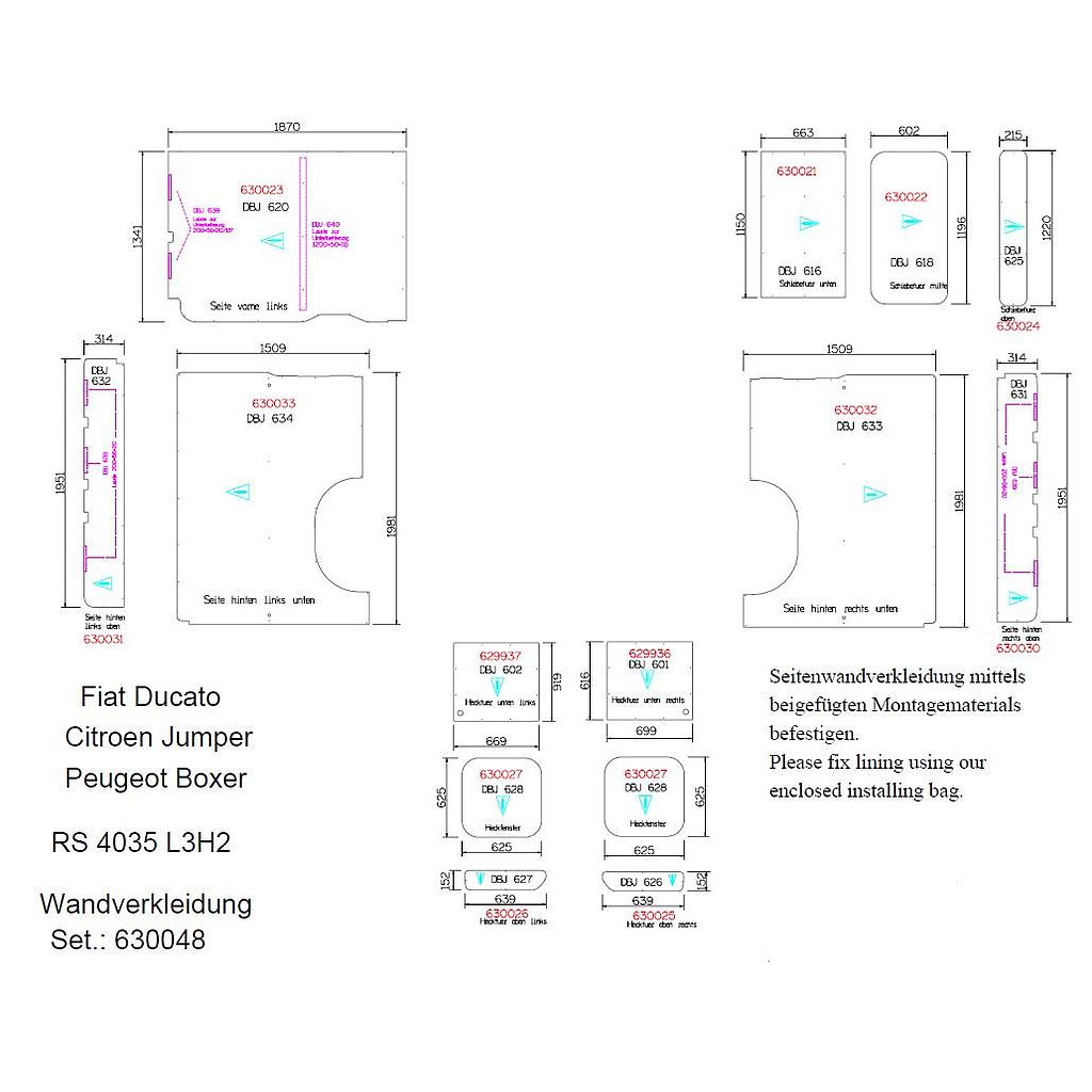 Seitenwandverkleidung, L3 H2 Jumper / Boxer / Ducato 2006- / 24-teilig