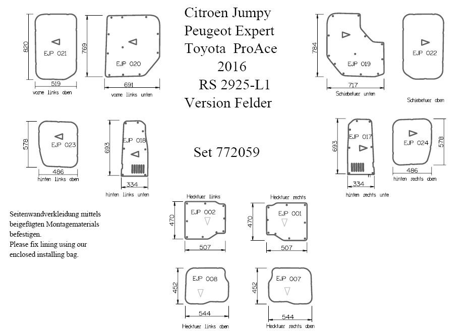 Seitenwandverkleidung Jumpy / Expert / Pro Ace 2016- L1 / XS