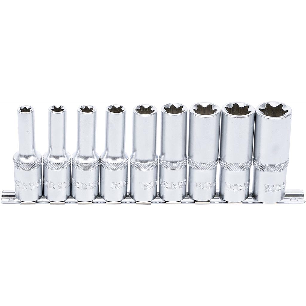 Steckschlüssel-Einsatz-Satz E-Profil, tief | Antrieb Innenvierkant 12,5 mm (1/2&quot;) | SW E10 - E24 | 9-tlg.