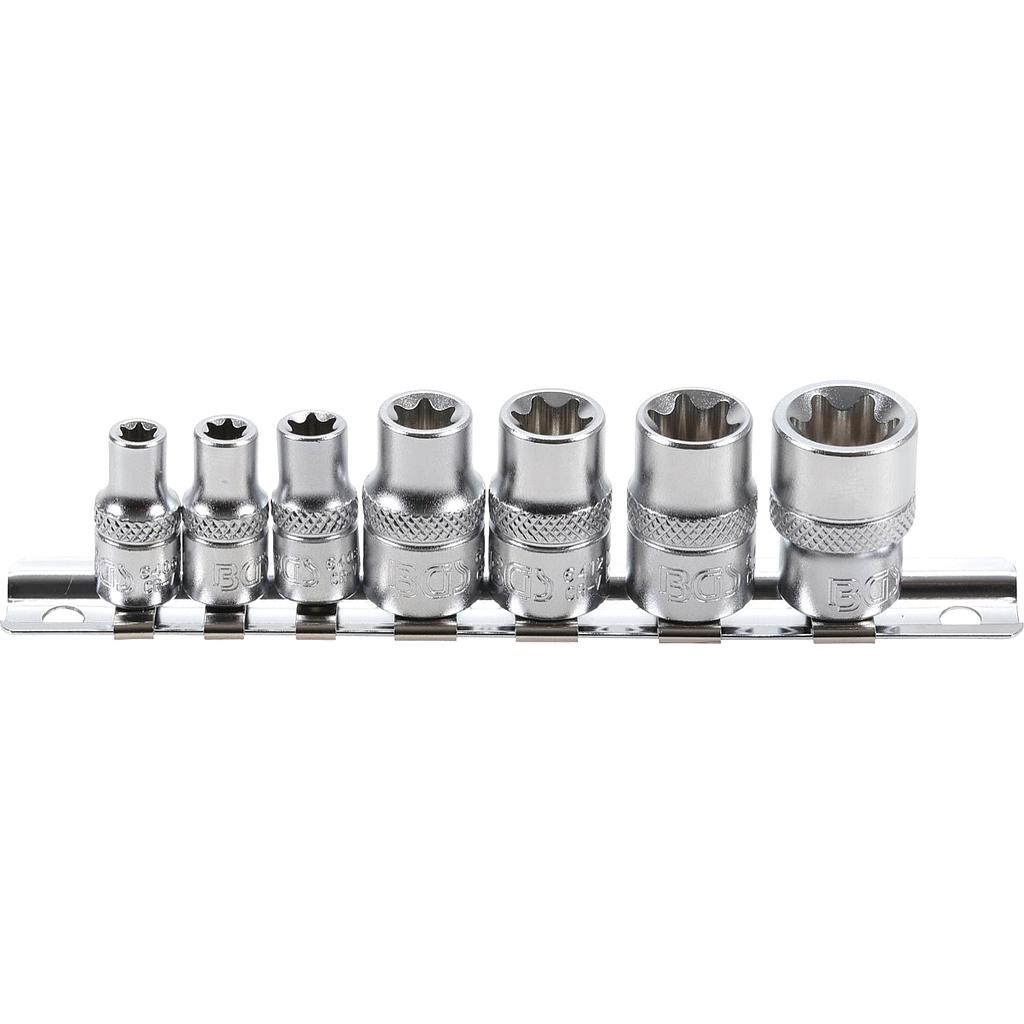 Steckschlüssel-Einsatz-Satz E-Profil | Antrieb Innenvierkant 6,3 mm (1/4&quot;) / 10 mm (3/8&quot;) | SW E6 - E16 | 7 tlg.