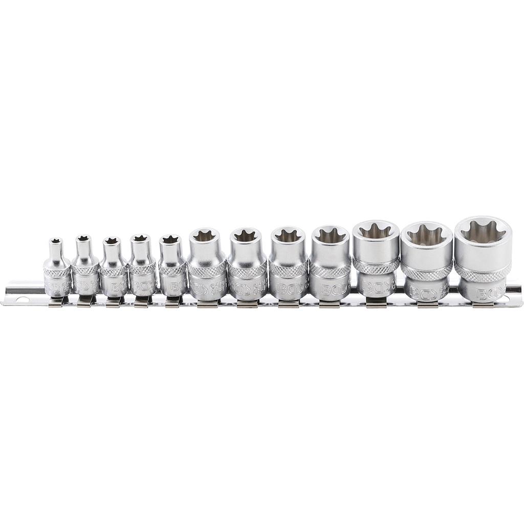 Steckschlüssel-Einsatz-Satz E-Profil | Antrieb Innenvierkant 6,3 mm (1/4&quot;) / 10 mm (3/8&quot;) | SW E4 - E20 | 12-tlg.