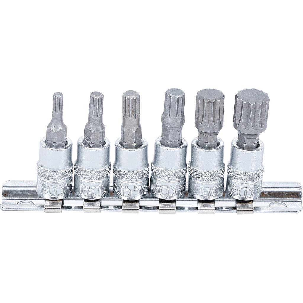 Bit-Einsatz-Satz | Antrieb Innenvierkant 6,3 mm (1/4&quot;) | Innenvielzahn (für XZN) M4 - M12 | 6-tlg.
