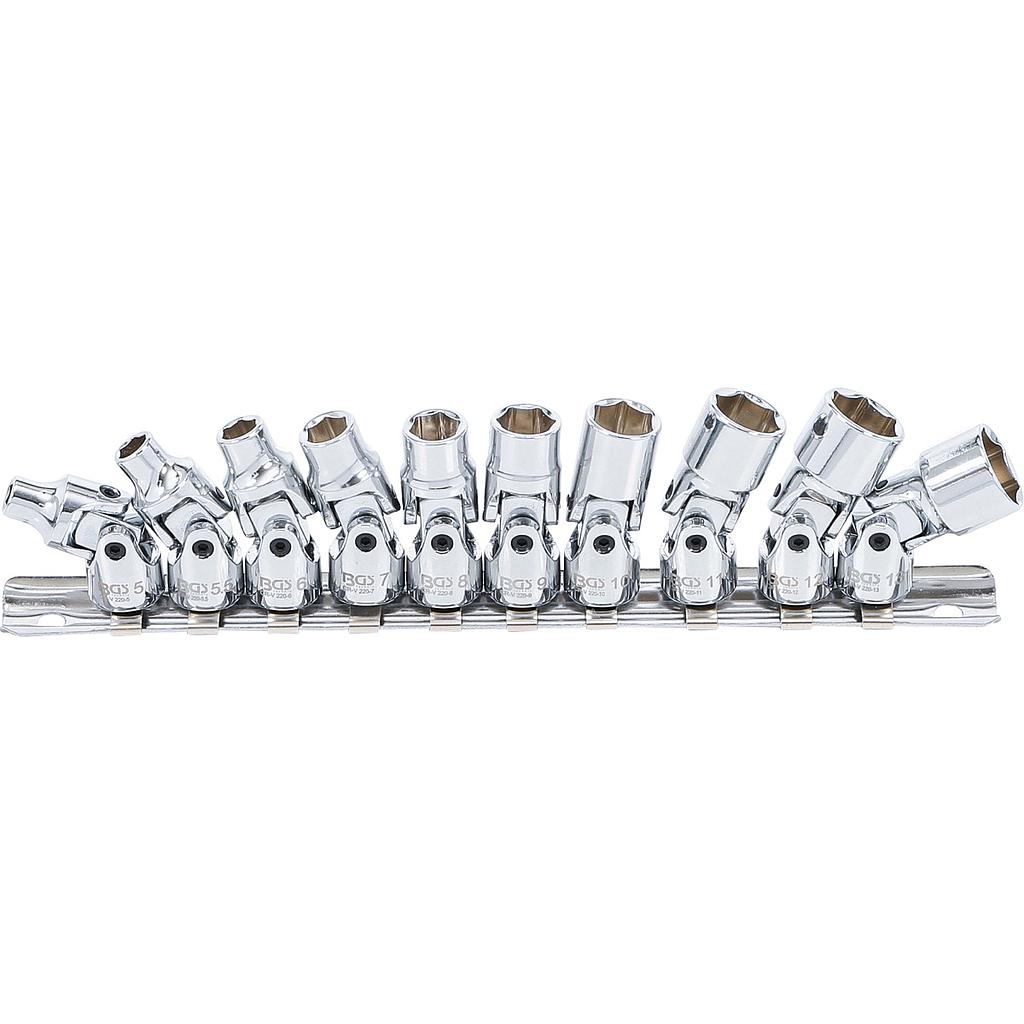 Gelenk-Steckschlüssel-Satz | Antrieb Innenvierkant 6,3 mm (1/4&quot;) | SW 5 - 13 mm | 10-tlg.