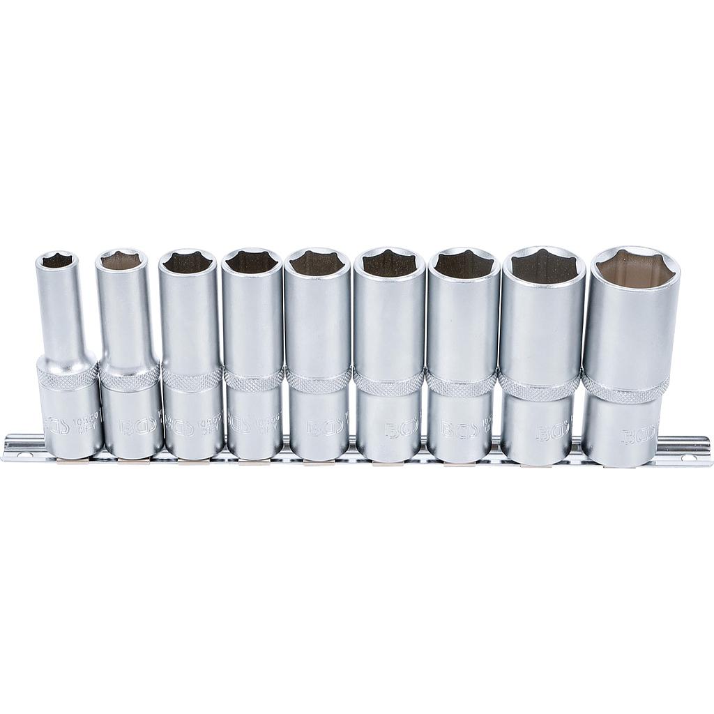 Steckschlüssel-Einsatz-Satz Sechskant, tief | Antrieb Innenvierkant 12,5 mm (1/2&quot;) | SW 10 - 24 mm | 9-tlg.