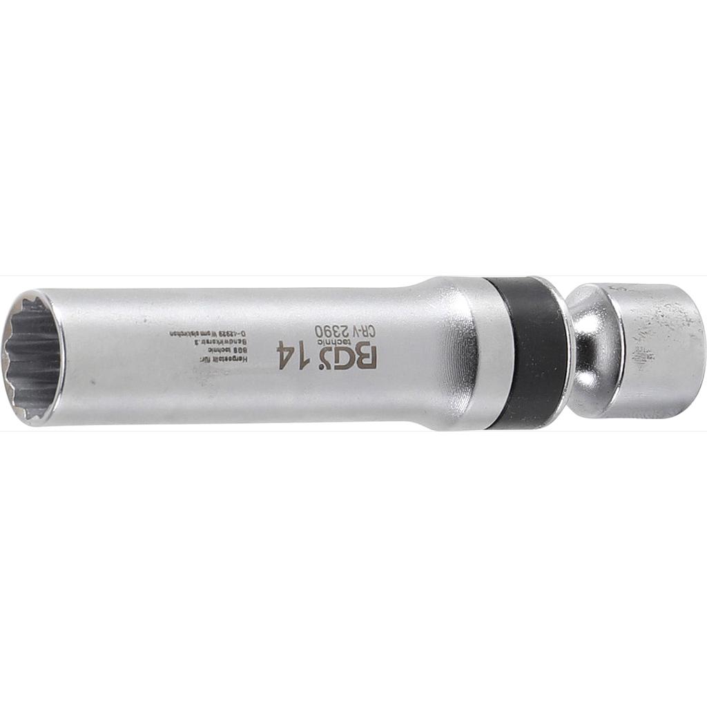 Zündkerzen-Gelenkeinsatz Zwölfkant mit Haltefeder | Antrieb Innenvierkant 10 mm (3/8&quot;) | SW 14 mm