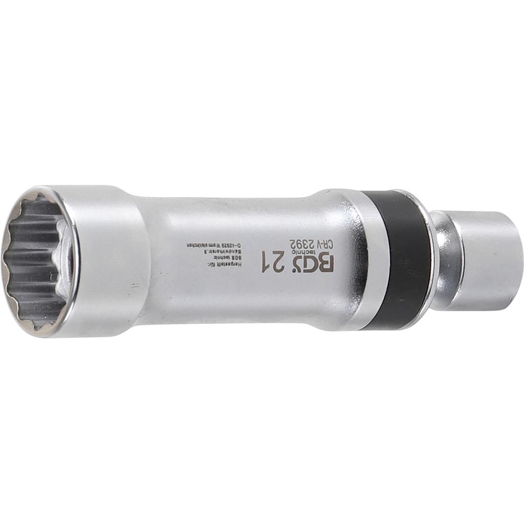 Zündkerzen-Gelenkeinsatz Zwölfkant mit Haltefeder | Antrieb Innenvierkant 10 mm (3/8&quot;) | SW 21 mm