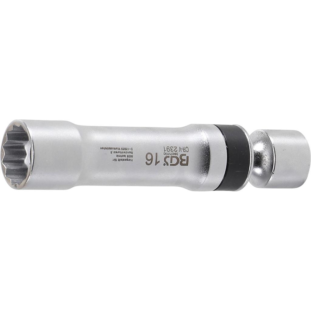 Zündkerzen-Gelenkeinsatz Zwölfkant mit Haltefeder | Antrieb Innenvierkant 10 mm (3/8&quot;) | SW 16 mm