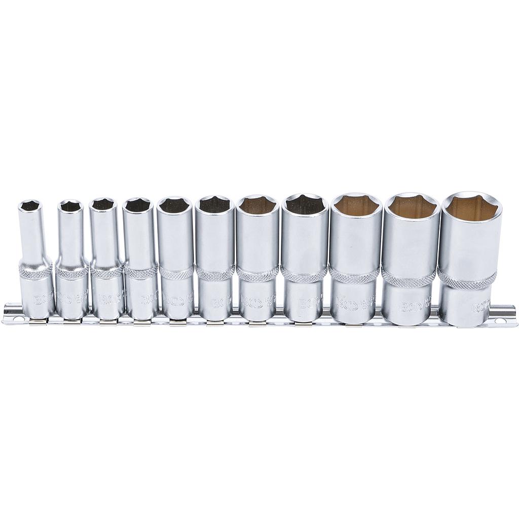 Steckschlüssel-Einsatz-Satz Sechskant, tief | Antrieb Innenvierkant 10 mm (3/8&quot;) | Zollgrößen | 11-tlg.