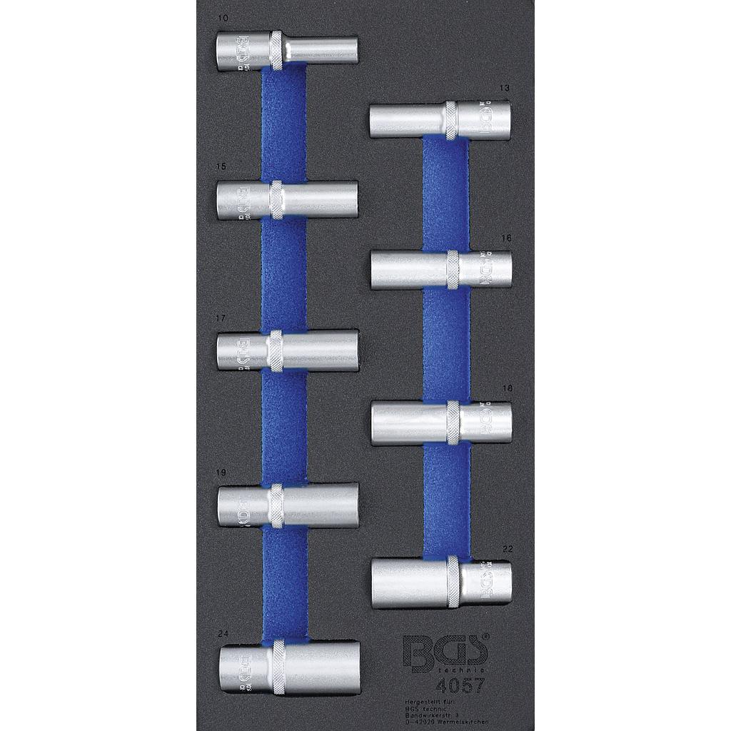 Werkstattwageneinlage 1/3: Steckschlüssel-Einsätze Sechskant | 12,5 mm (1/2&quot;) | 10-24 mm | tief | 9-tlg.