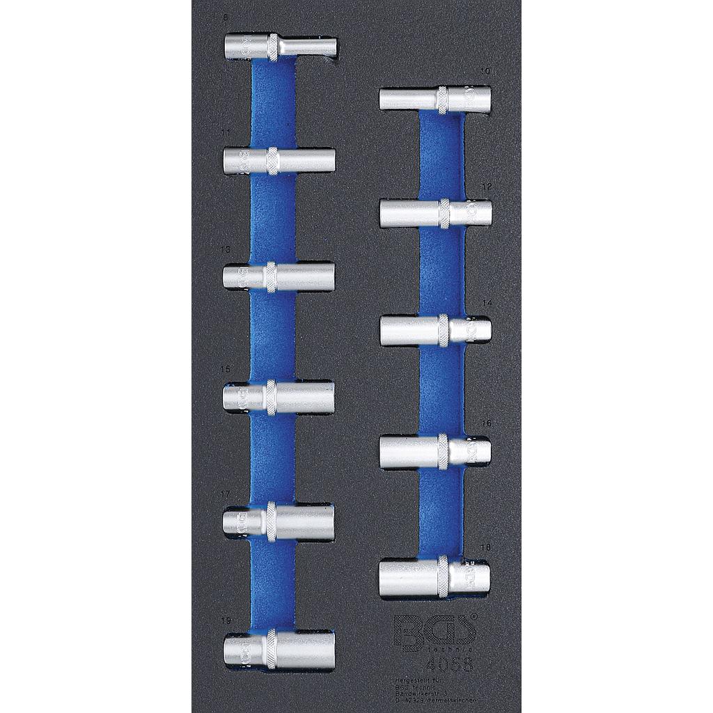 Werkstattwageneinlage 1/3: Steckschlüssel-Einsätze Sechskant | 10 mm (3/8&quot;) | 8 - 19 mm | tief | 11-tlg.