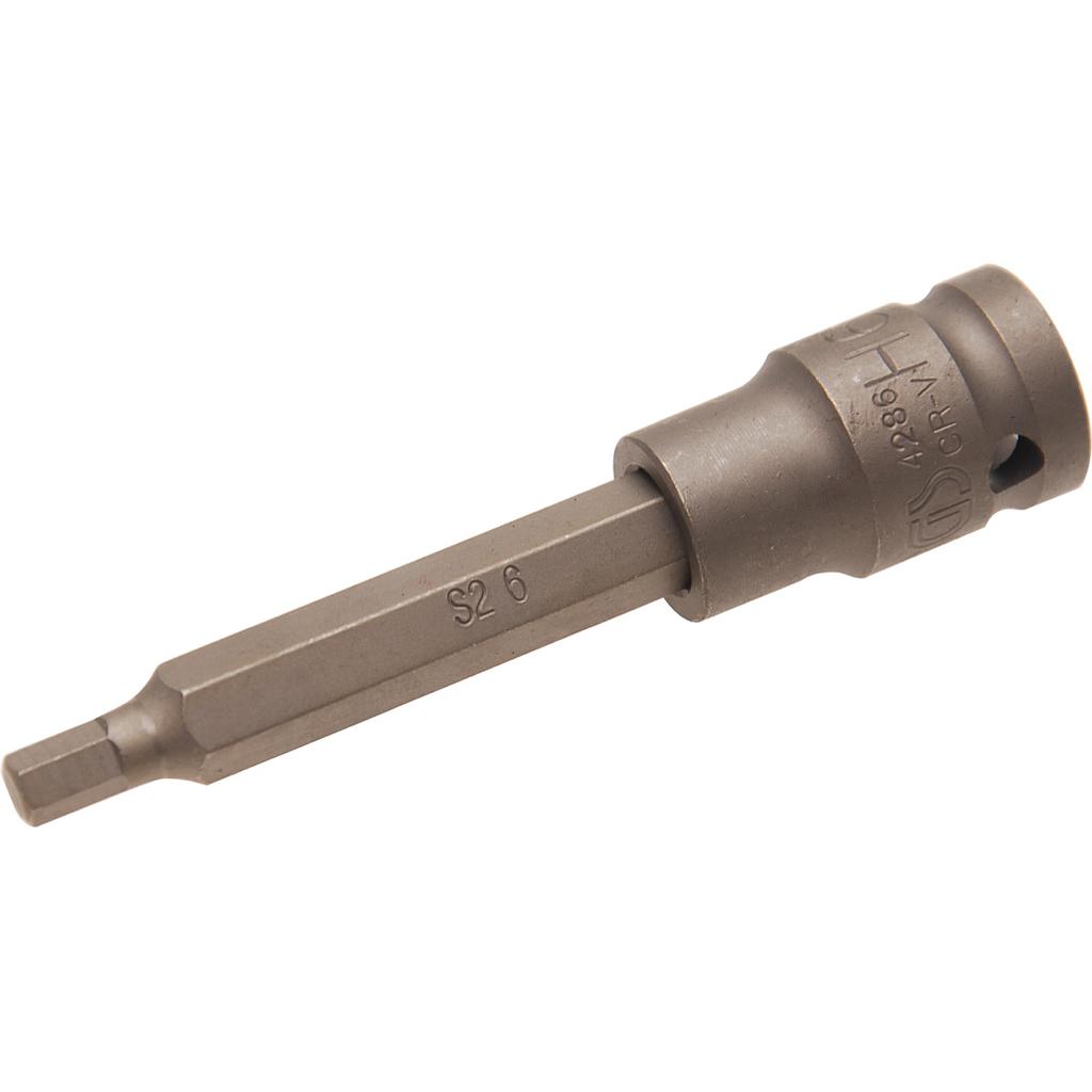 Kraft-Bit-Einsatz | Länge 100 mm | Antrieb Innenvierkant 12,5 mm (1/2&quot;) | Innensechskant 6 mm