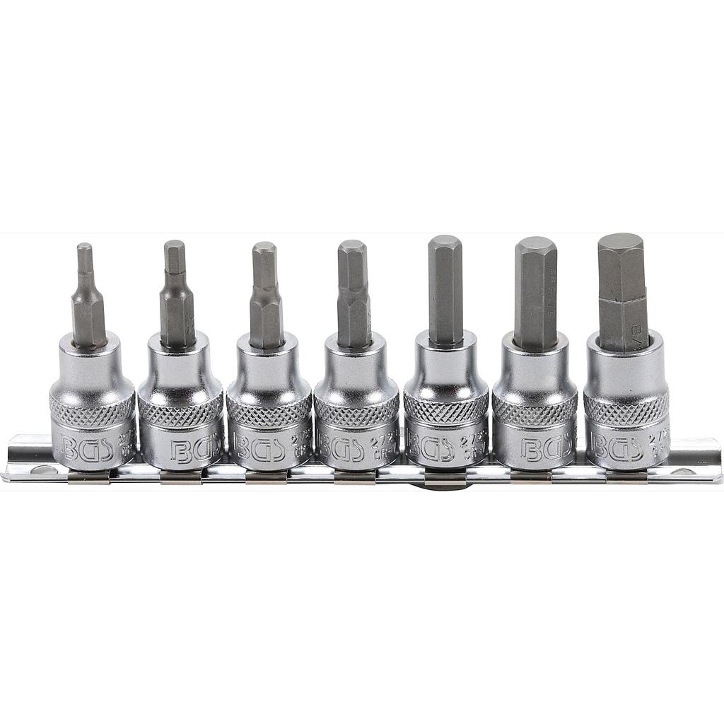 Bit-Einsatz-Satz | Antrieb Innenvierkant 10 mm (3/8&quot;) | Innensechskant 1/8&quot; - 3/8&quot; | Zollgrößen | 7-tlg.
