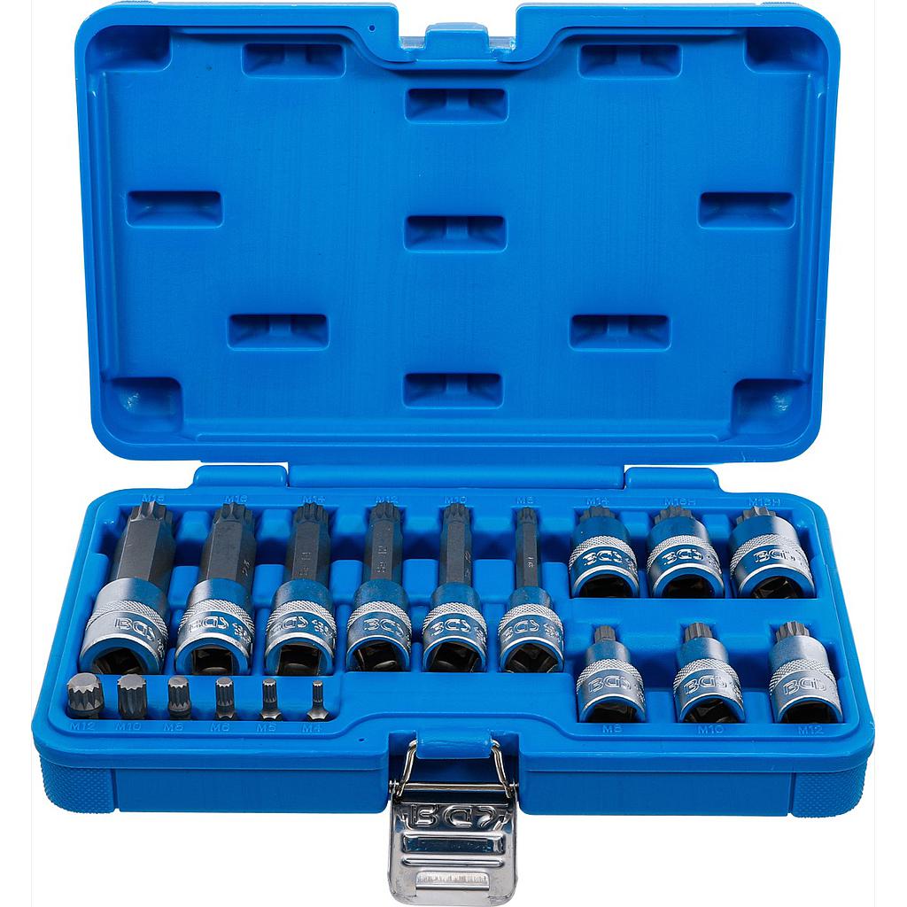 Bit-Einsatz-Satz | Antrieb Innenvierkant 6,3 mm (1/4&quot;) / 12,5 mm (1/2&quot;) | Innenvielzahn (für XZN) | 18-tlg.