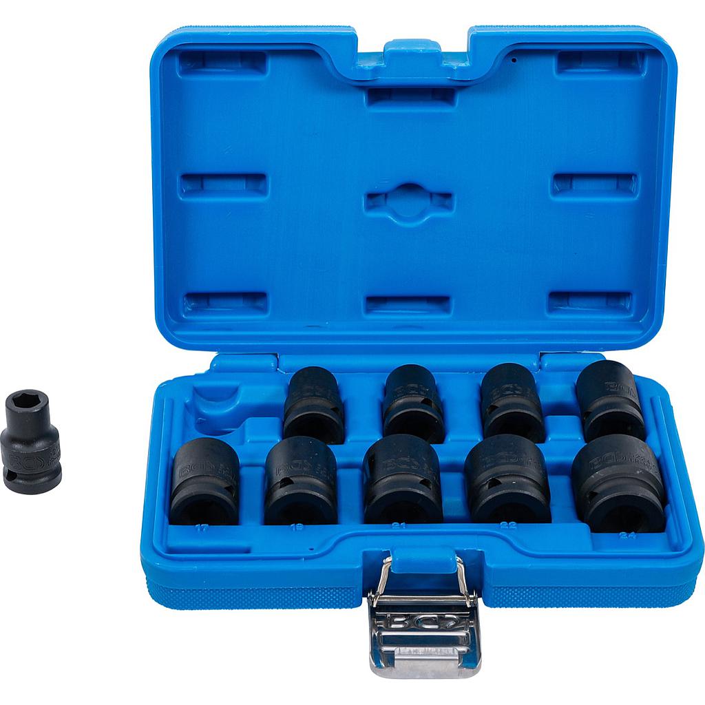 Kraft-Steckschlüssel-Einsatz-Satz Sechskant | Antrieb Innenvierkant 12,5 mm (1/2&quot;) | SW 10 - 24 mm | 10-tlg.
