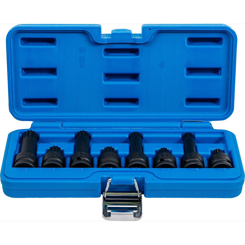 Kraft-Bit-Einsatz-Satz | Antrieb Innenvierkant 12,5 mm (1/2&quot;) | Innenvielzahn (für XZN) M12 - M18 | 8-tlg.
