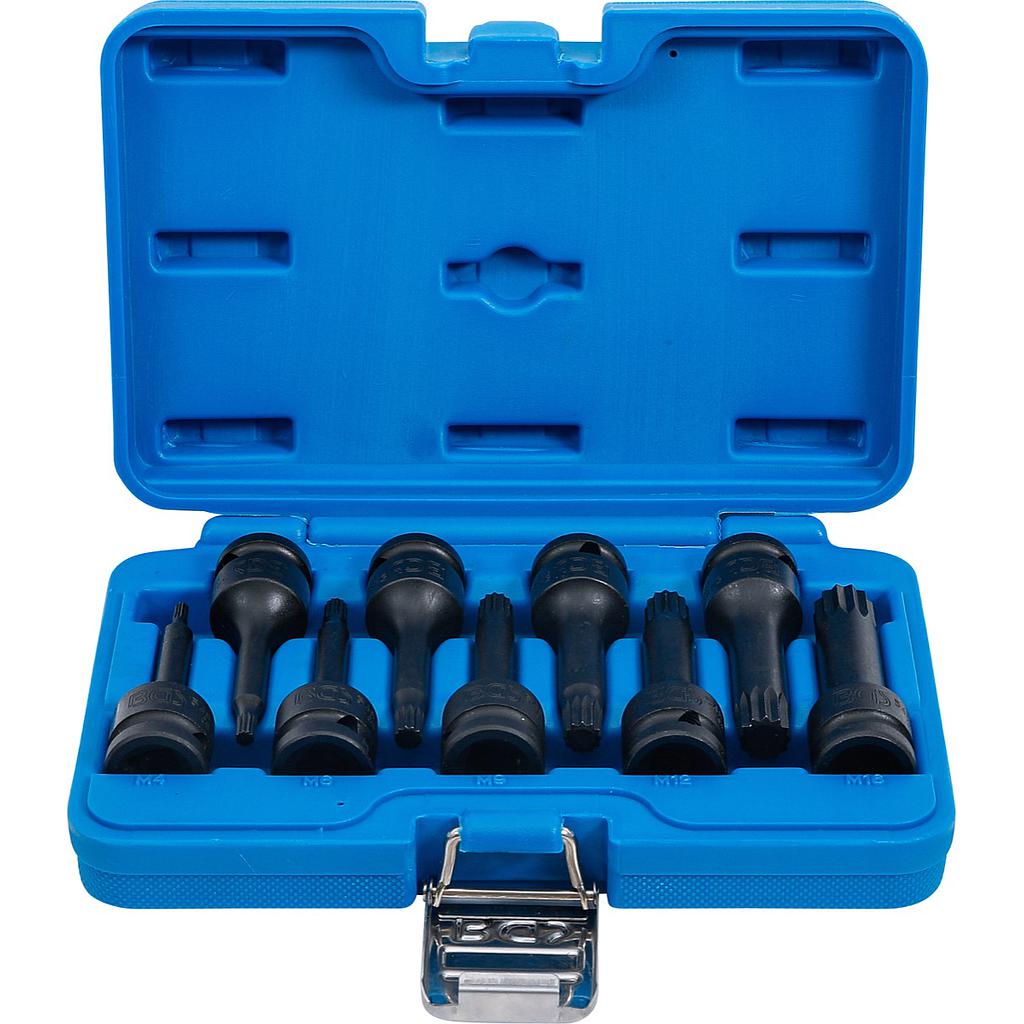 Kraft-Bit-Einsatz-Satz | Antrieb Innenvierkant 12,5 mm (1/2&quot;) | Innenvielzahn (für XZN) M4 - M16 | 9-tlg.