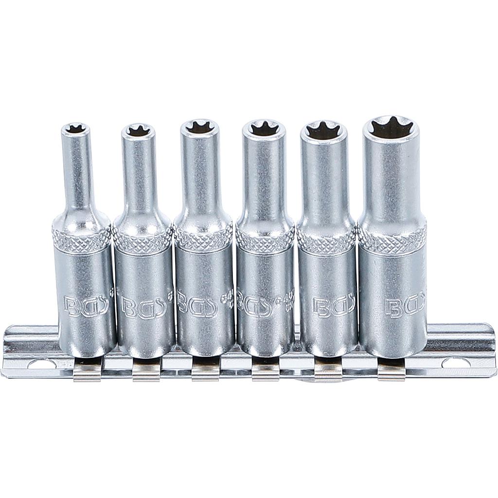 Steckschlüssel-Einsatz-Satz E-Profil, tief | Antrieb innenvierkant 6,3 mm (1/4&quot;) | SW E4 - E10 | 6-tlg.