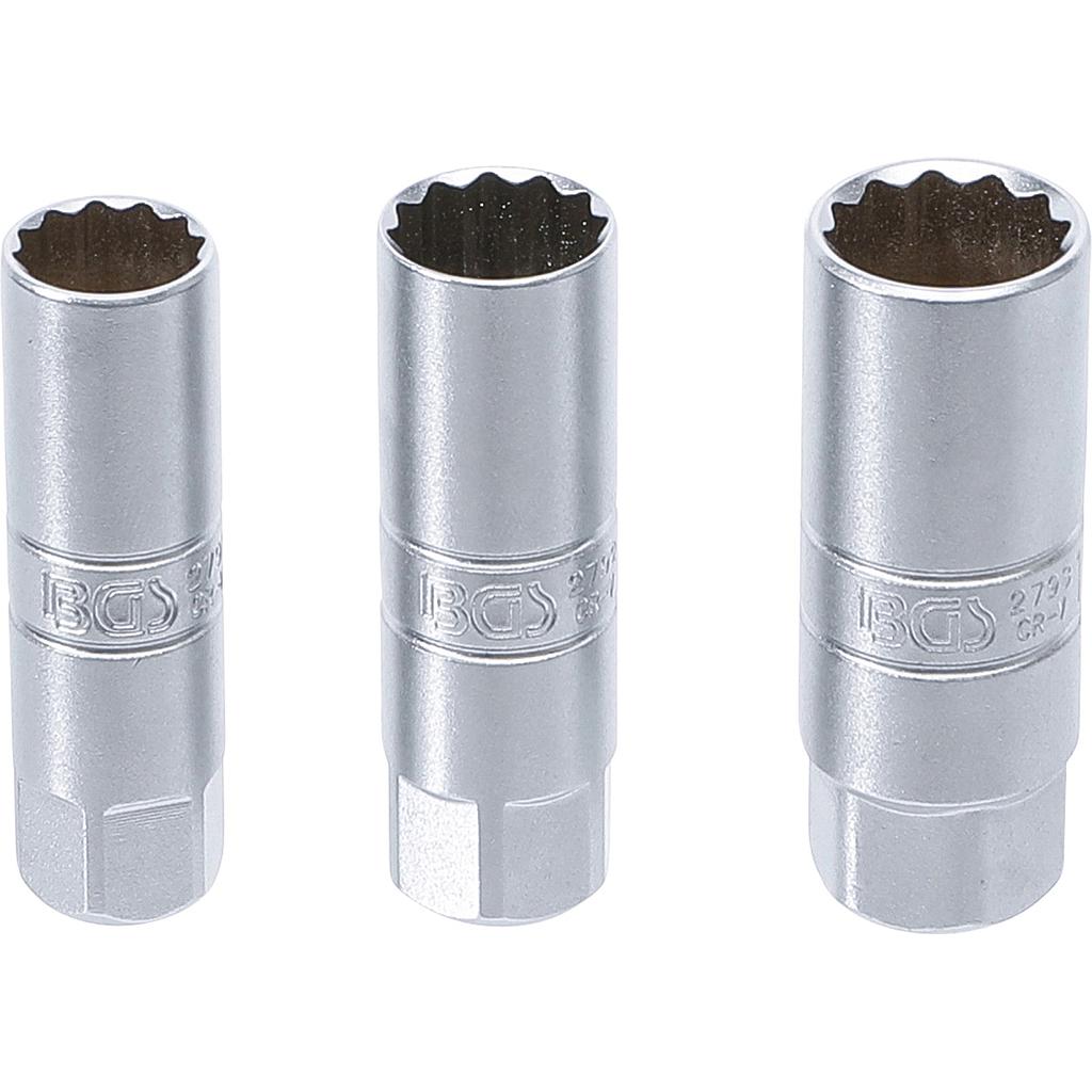 Zündkerzen-Einsatz-Satz Zwölfkant | Antrieb Innenvierkant 10 mm (3/8&quot;) | SW 14 - 16 - 18 mm | 3-tlg.