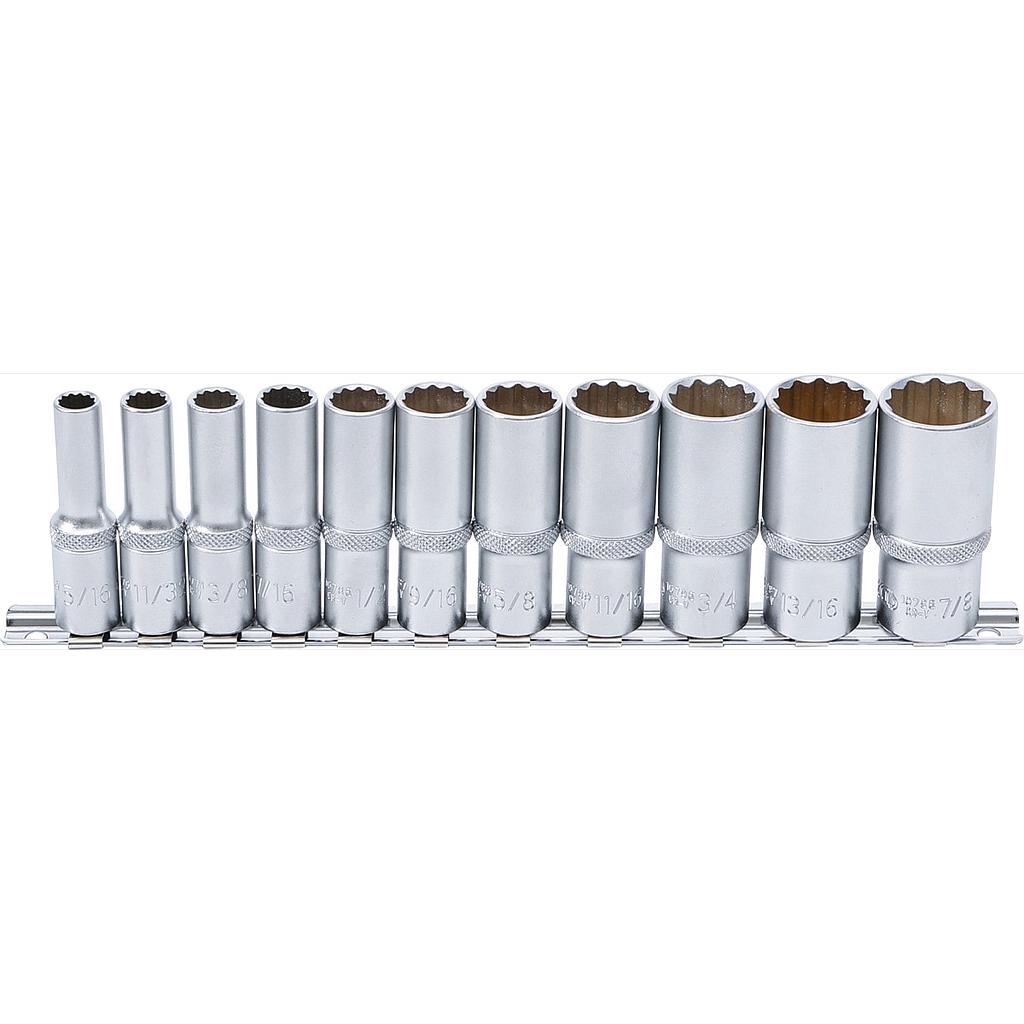 Steckschlüssel-Einsatz-Satz Zwölfkant, tief | Antrieb Innenvierkant 10 mm (3/8&quot;) | Zollgrößen | 11-tlg.