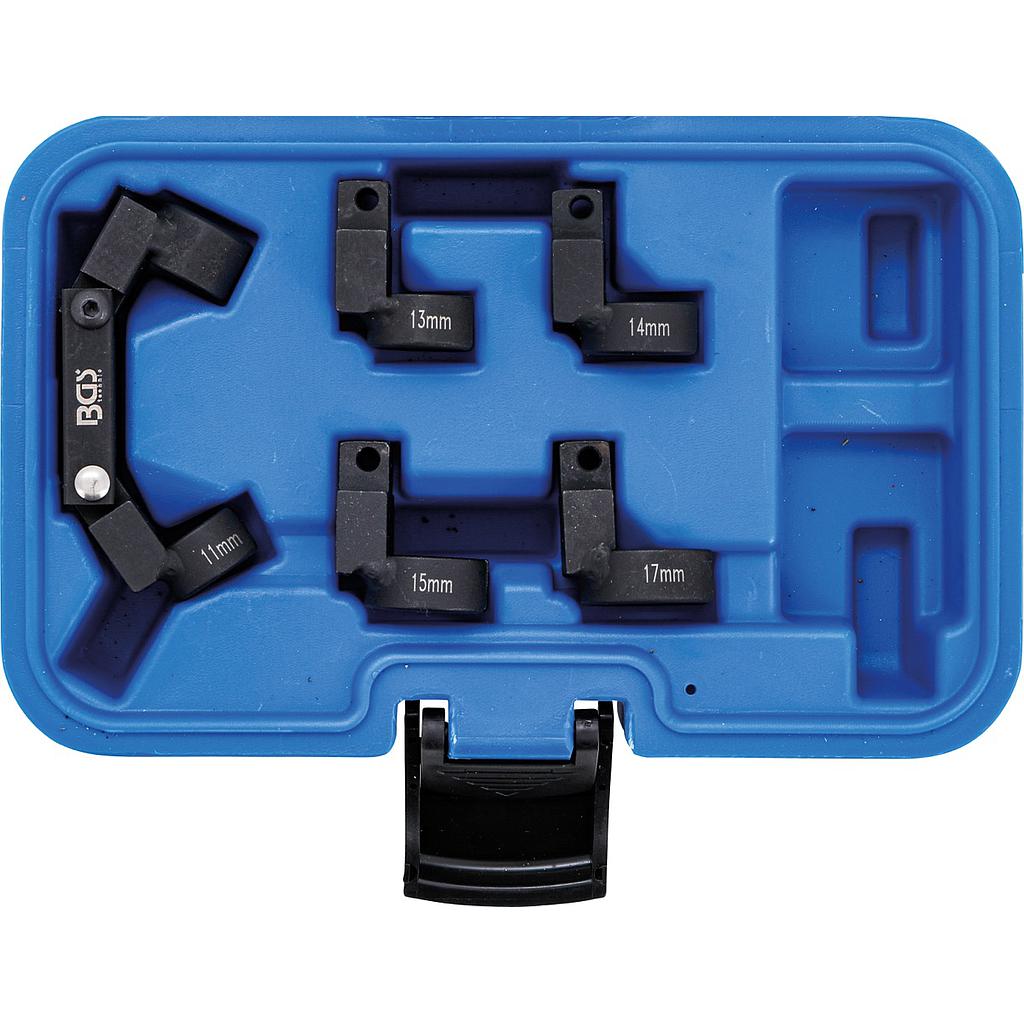Rohr-Leitungsschlüssel-Satz | flexibel | 5 Wechselköpfe | Antrieb 10 mm (3/8&quot;) | SW 11 - 17 mm