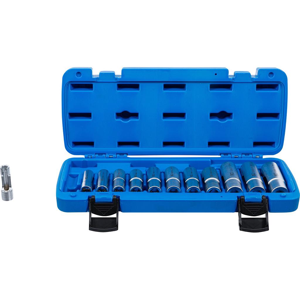 Spezial-Steckschlüssel-Einsatz-Satz, geschlitzt | Antrieb Innenvierkant 10 mm (3/8&quot;) | SW 8 - 19 mm | 12-tlg.