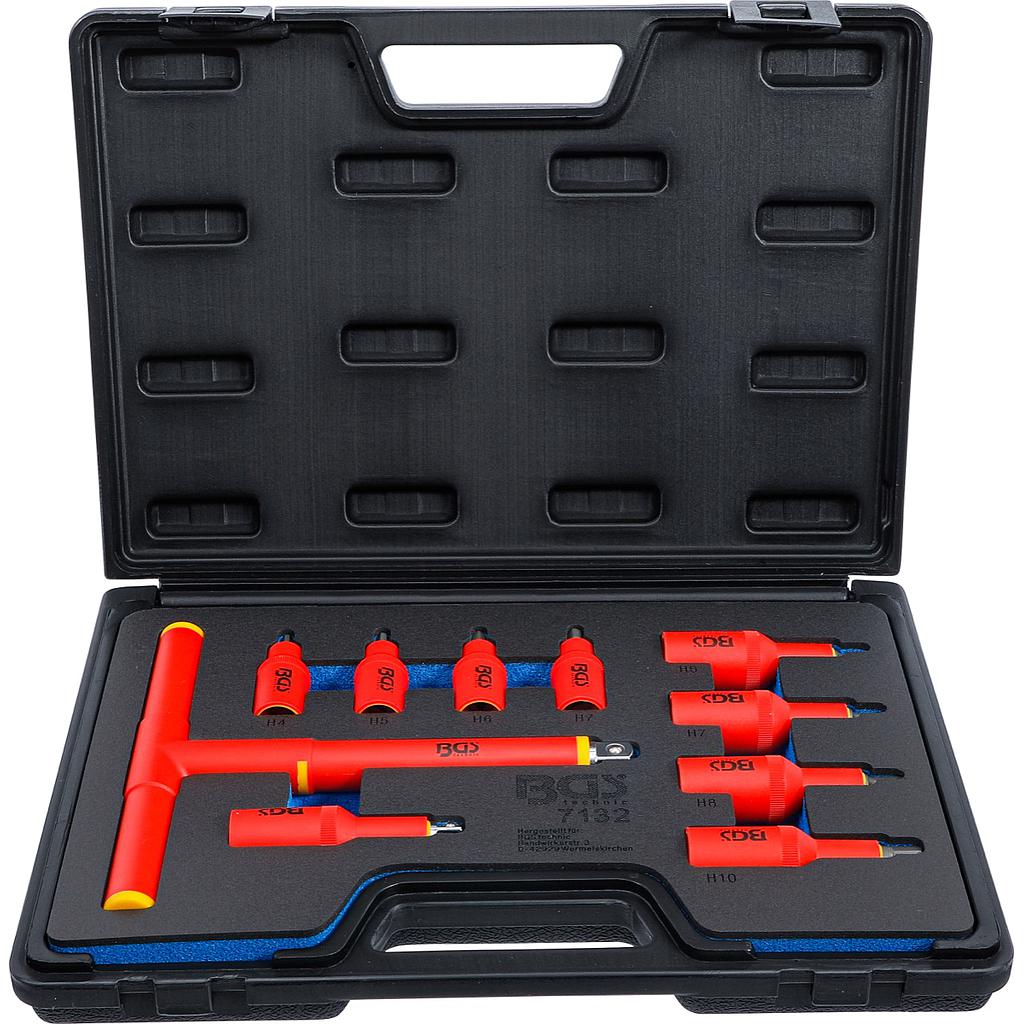 VDE-Bit-Einsatz-Satz | Antrieb Innenvierkant 10 mm (3/8&quot;) / 12,5 mm (1/2&quot;) | Innensechskant 4 - 10 mm | 10-tlg.