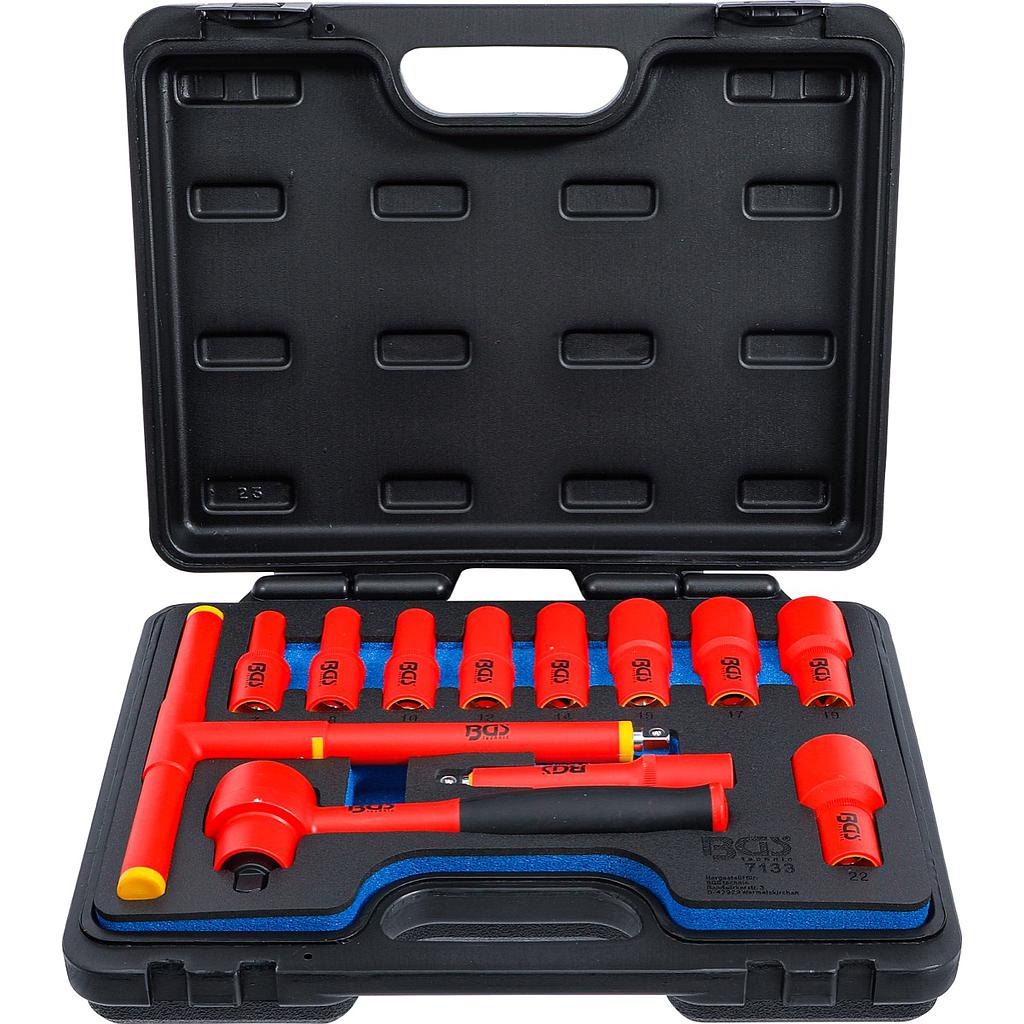 VDE-Steckschlüssel-Satz | Antrieb Innenvierkant 10 mm (3/8&quot;) | SW 7 - 22 mm | 12-tlg.