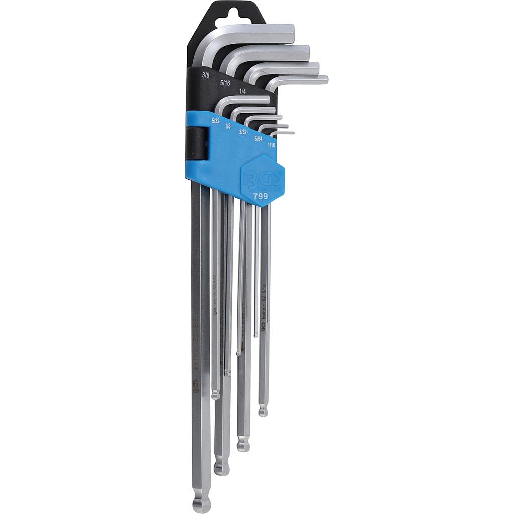 Winkelschlüssel-Satz | Zollgrößen | Innensechskant / Innensechskant mit Kugelkopf 1/16&quot; - 3/8&quot; | 9-tlg.