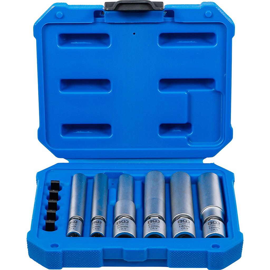 Glüh- und Zündkerzen-Gelenk-Einsatz-Satz | Antrieb Innenvierkant 6,3 mm (1/4&quot;) / 10 mm (3/8&quot;) | SW 8 - 9 - 10 - 12 - 14 - 16 mm | 11-tlg.