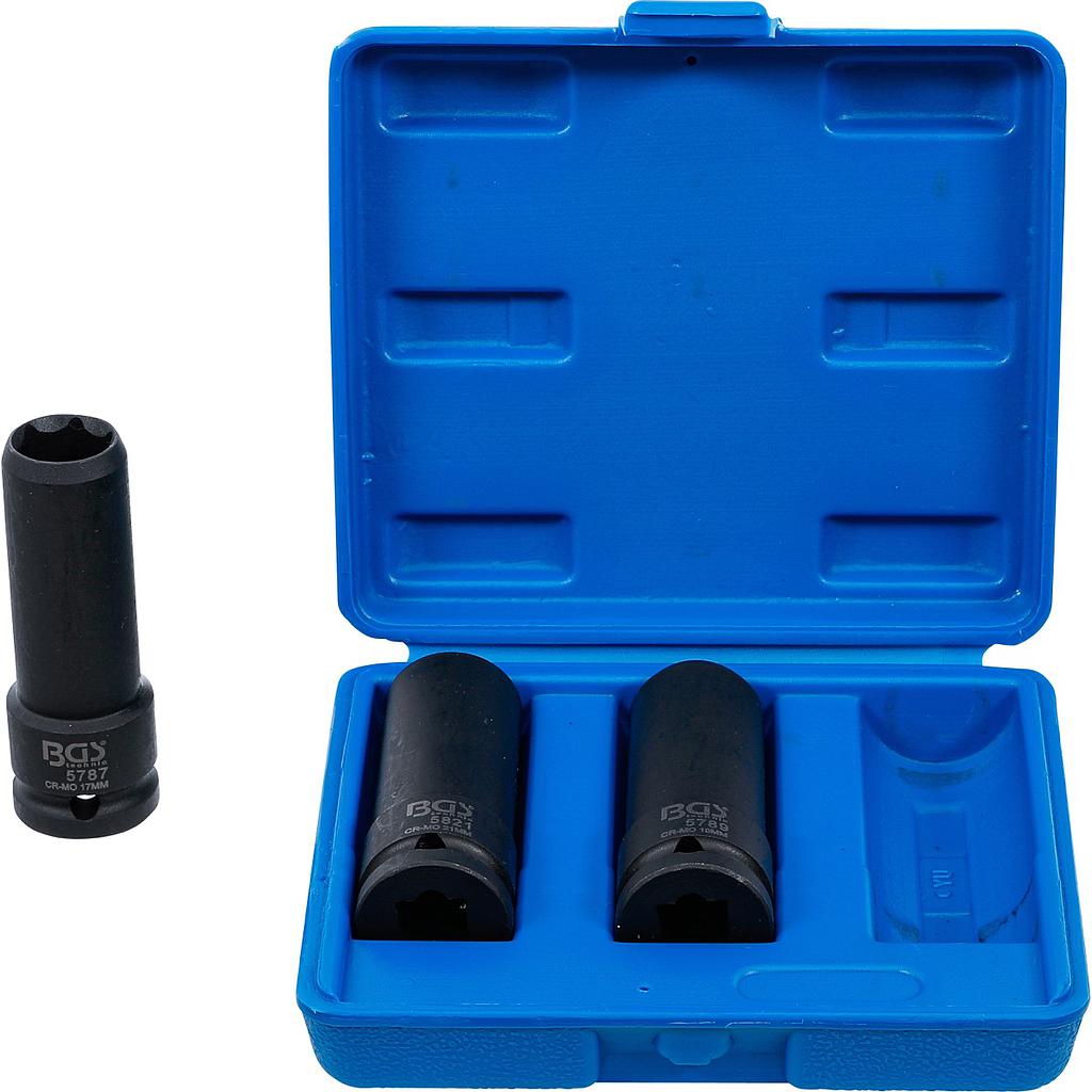 Kraft-Spezial-Steckschlüssel-Einsatz-Satz | Antrieb Innenvierkant 12,5 mm (1/2&quot;) | SW 17 / 19 / 21 mm | 3-tlg.