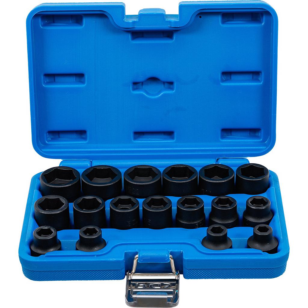 Kraft-Steckschlüssel-Einsatz-Satz Sechskant, extra flach | Antrieb Innenvierkant 12,5 mm (1/2&quot;) | SW 8 - 24 mm | 17-tlg.