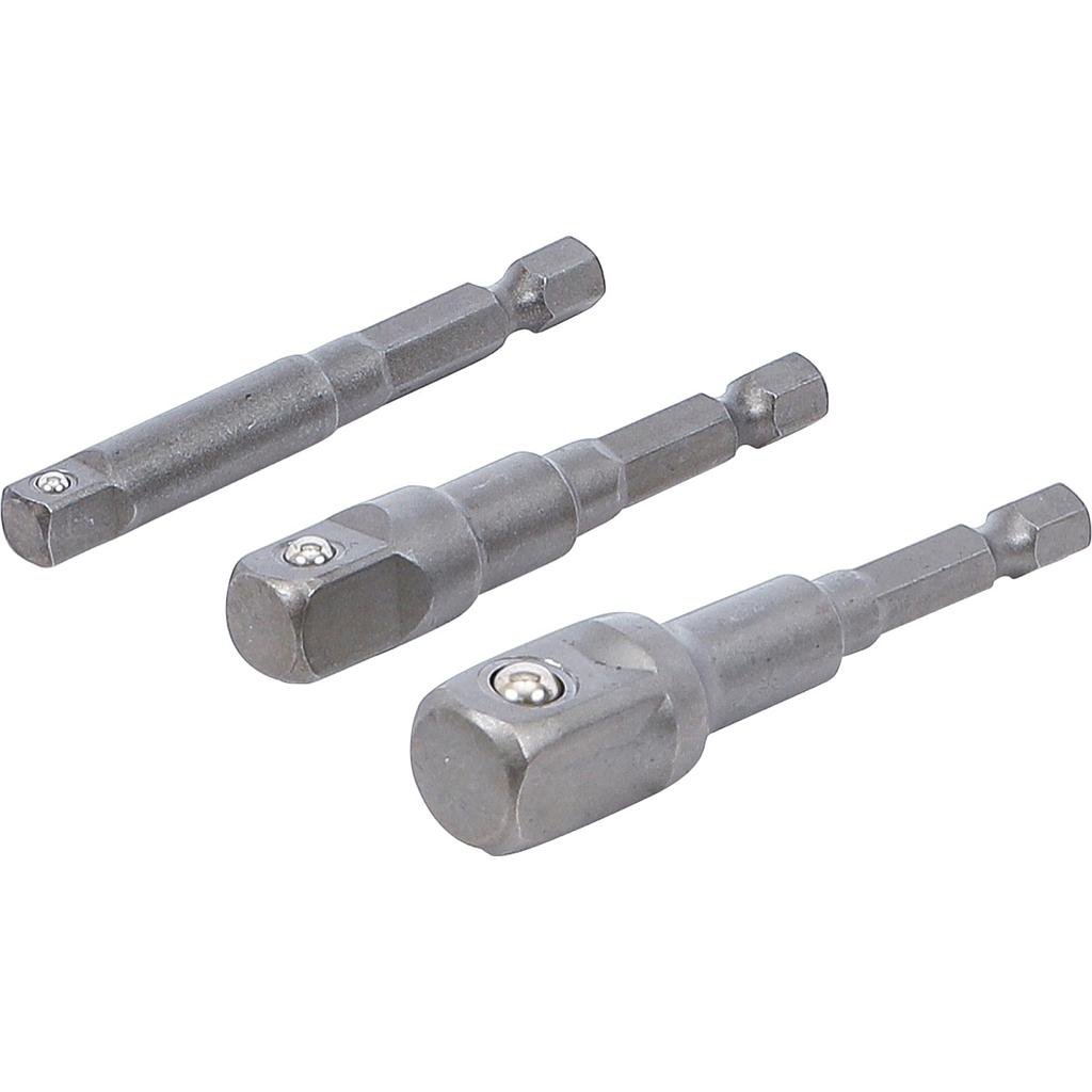 Adapter-Satz für Bohrmaschinen | Außensechskant Antrieb 6,3 mm (1/4&quot;) | Abtrieb Außenvierkant 6,3 mm (1/4&quot;), 10 mm (3/8&quot;), 12,5 mm (1/2&quot;) | 3-tlg.