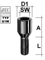 Boulon de roue M12x1.25 Cône 60° SW-Étoile L-36 schwarz